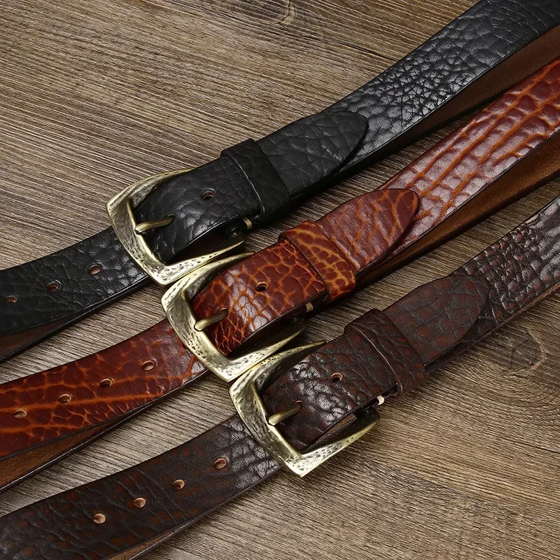 3.8CM Men High Quality Genuine Leather Belt Luxury Copper Buckle Belts Thickening Pure Cowskin Vintage Strap Male Jeans for Man