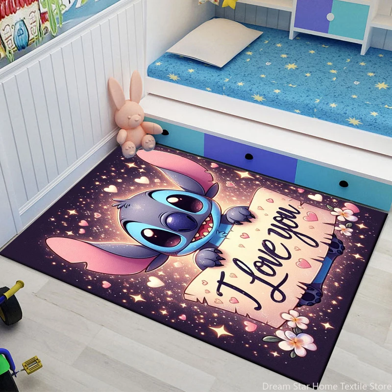 Disney Groot Stitch Cartoon 3D Print Carpet, Bedroom Decorative Carpet,Living Room Bathroom Picnic Camping Entrance Non-slip Mat