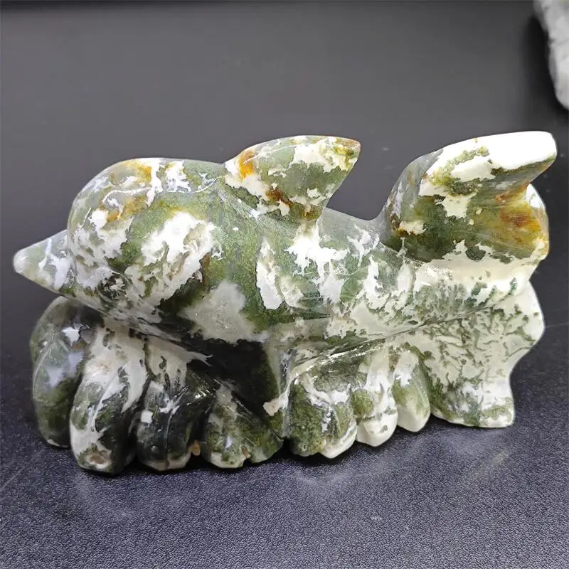 Natural Ocean Jasper Dolphin Carving Healing Stone Energy Gemstone Cute Home Office Decoration Gift 1PCS