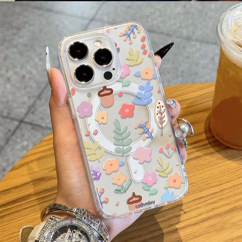 SEIRASSIM cute flowers Magnetic phone case for iphone 16 pro max 15 plus 14 13 11 12 back cover for iphone xr xs x 7 8 p se2 se3