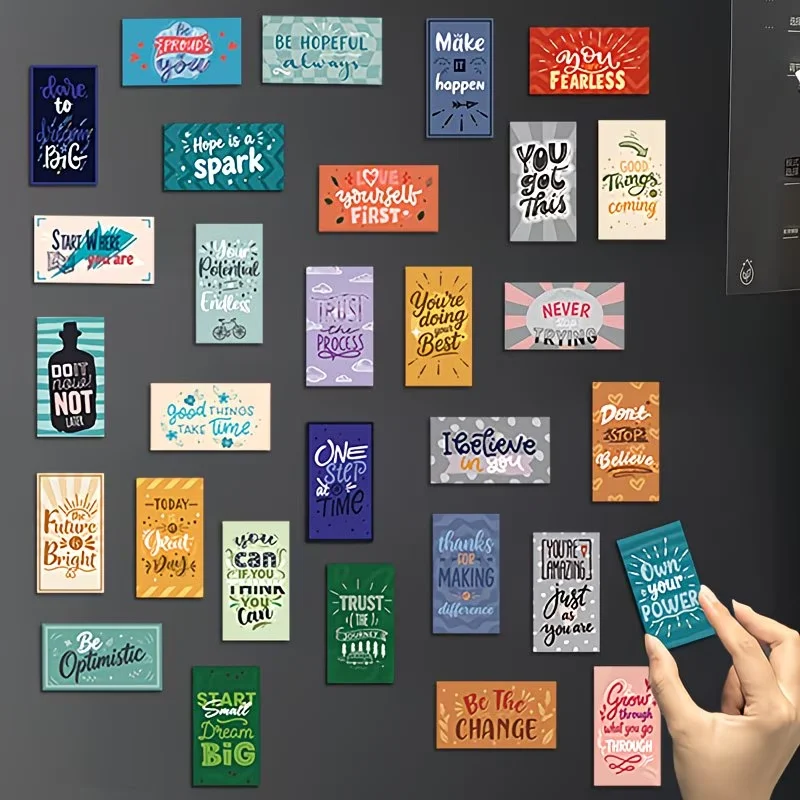 30 Stück Kühlschrank- und Spülmaschinenfliesen mit inspirierenden Texten – robustes PVC-Material, geeignet für Zuhause, Schule oder als lustige Dekoration