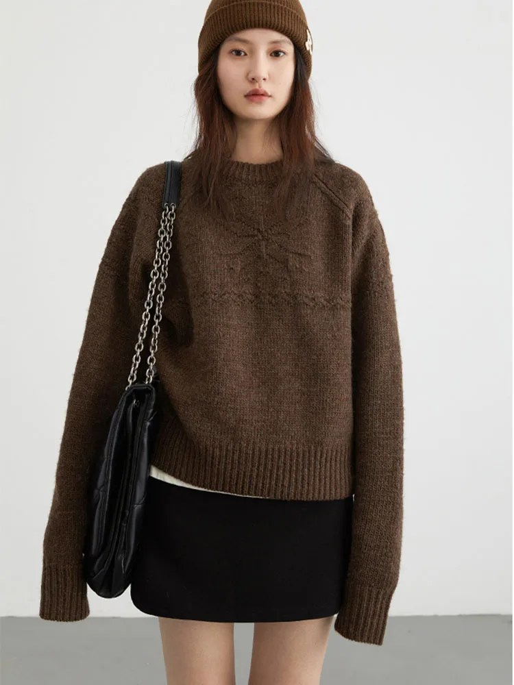 CHIC VEN Sweater wanita Korea, Sweater longgar baru rajutan wol lembut leher O pullover musim gugur musim dingin 2023