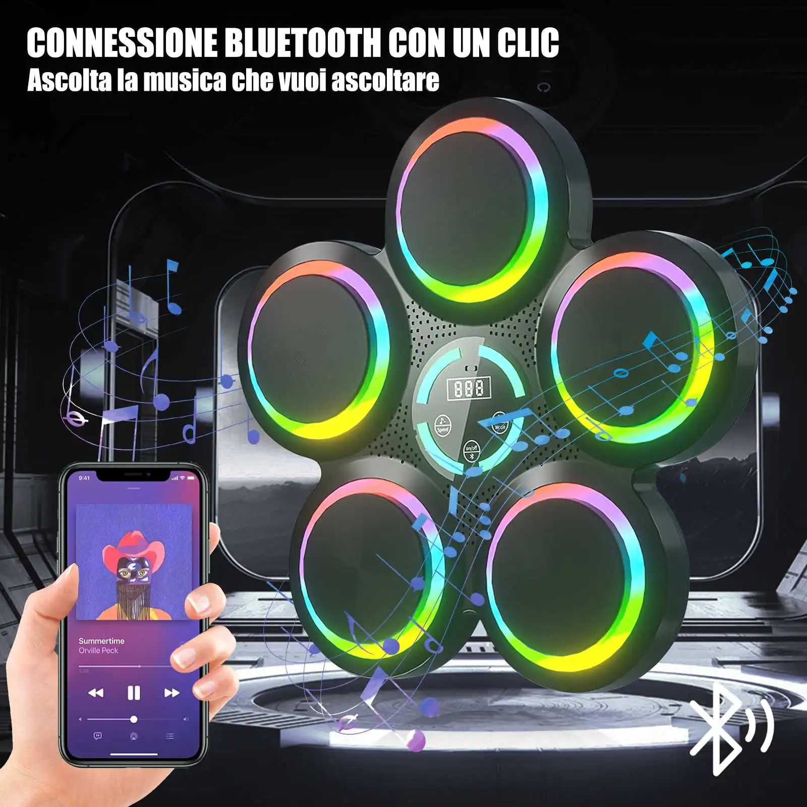 آلة الملاكمة الموسيقية الذكية، أوضاع 9 سرعات مع عداد LED، مدرب اللياقة البدنية المنزلي مع تأثيرات صوتية ديناميكية