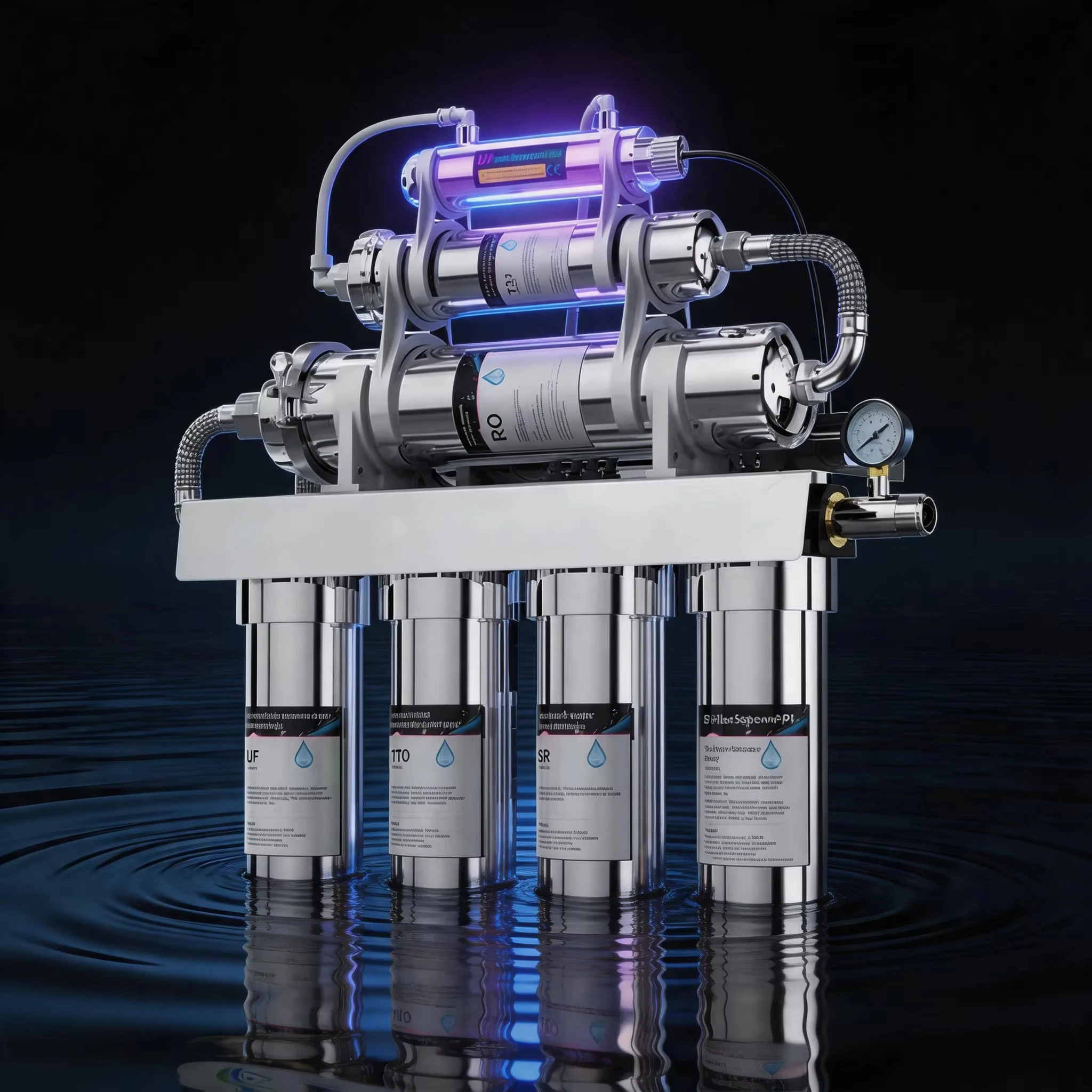 600GPD 8Stage Stainless Steel Reverse Osmosis Water Filter System Under Sink Cust om Logo Hard Water UV Purifier
