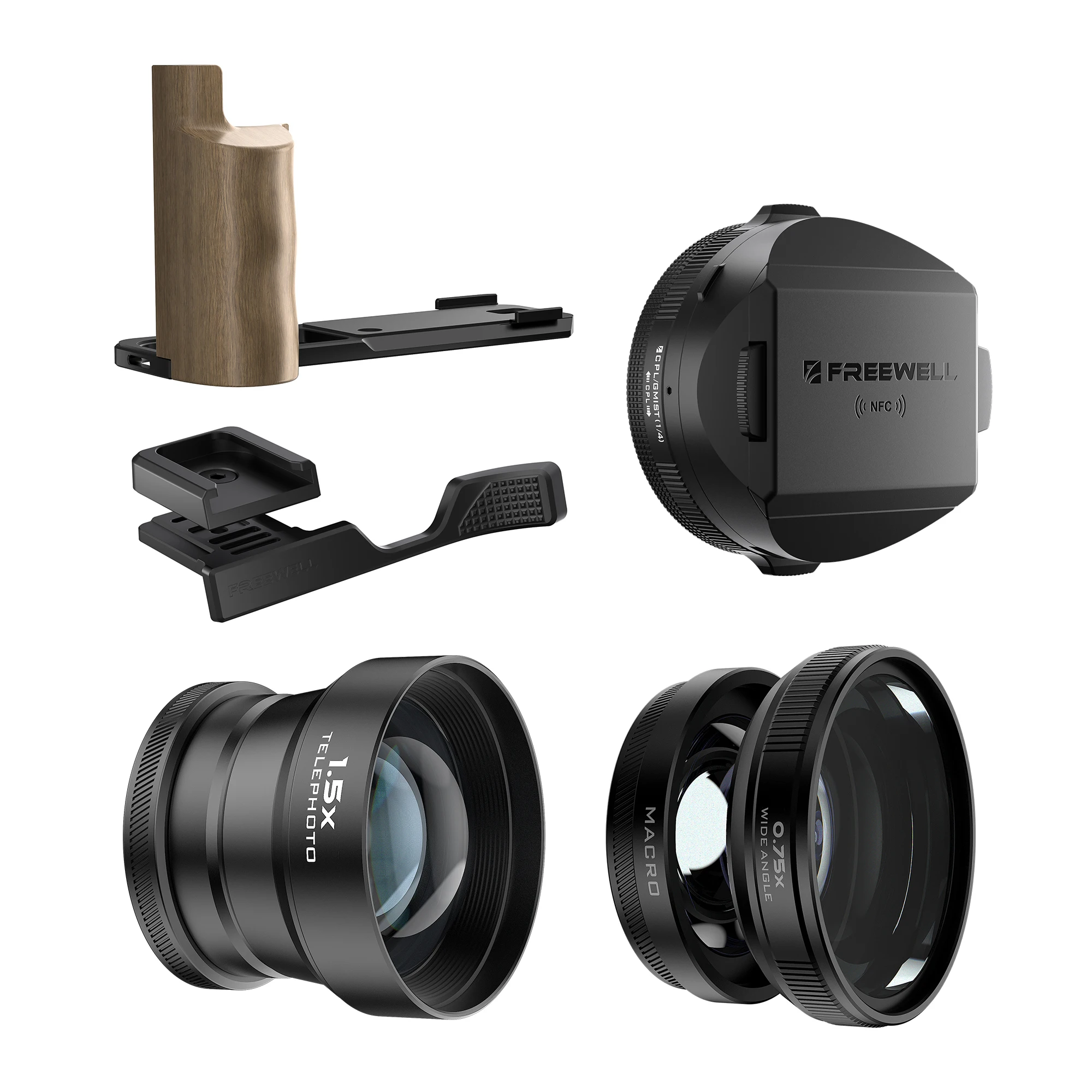 Freewell Fuji X100VI Camera 1.5x Telephoto Lens,Macro Wide Angle Lens,Real Lens Hood,Thumb Grip and L Bracket Grip Accessories