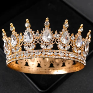 Barockrunde Hochzeitskrone, Brautwettbewerb, Strasssteine Crystal Tiaras, Queens Helmform und König 8 Hauptverkaufskönig - №3