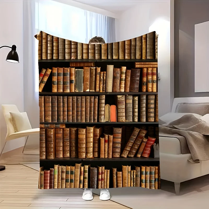 Vintage Book Lovers Flannel Fleece Throw Blanket - Antique Books Design, Digital Print, Machine Washable, Polyester Cover