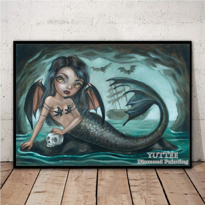 Vampire Mermaid 5D Diamond Painting Embroidery Mosaic Surreal Gothic Big Eyes Skull Cross Stitch Crystal Rhinestone Home Decor