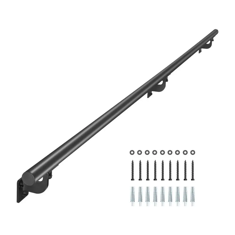 

7ft Black Aluminum Stair Handrail Wall Mounted Railing for Indoor Outdoor Use Safe and Stylish Support