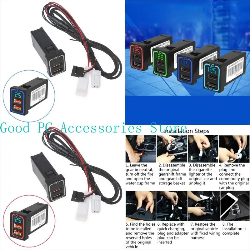 

R53C LED Voltmeter Display QC3.0 Car Quick Charging Dual USB Phone Adapter Plug for Play ForToyota Car Char
