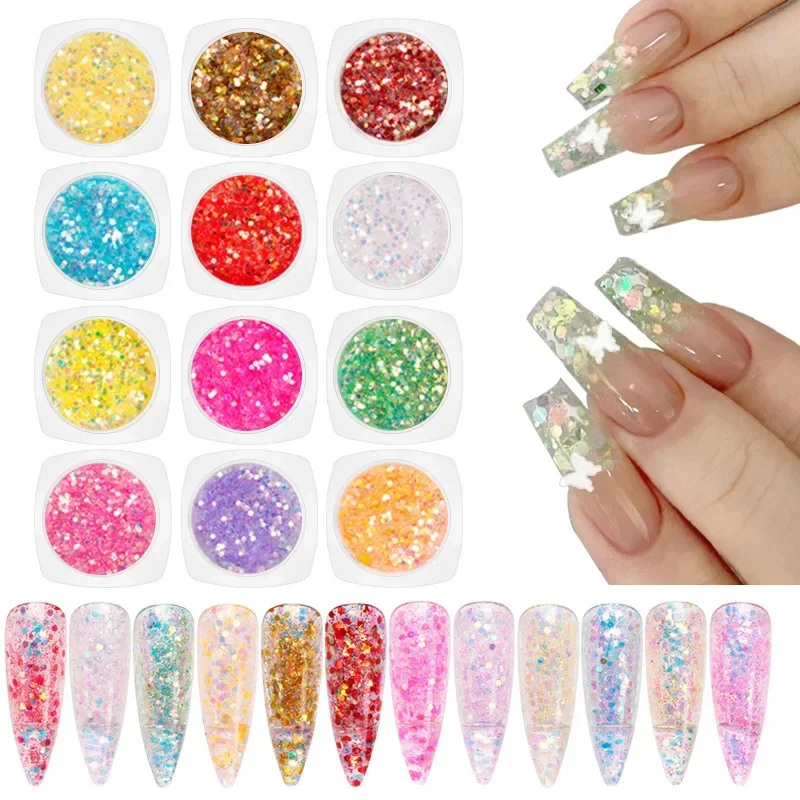 Poudre à paillettes pour ongles, 12 couleurs, pour nail art, laser, irisé, accessoires de manucure, à faire soi-même