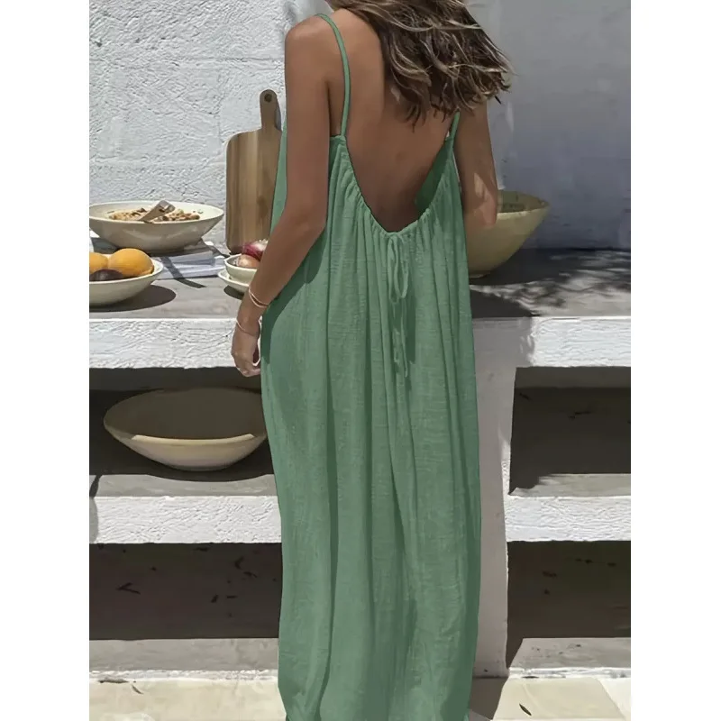 New Arrival Women's Strapless Backless Long Loose Home Dress Comfortable Sleepwear Casual Maxi Dress, image 21