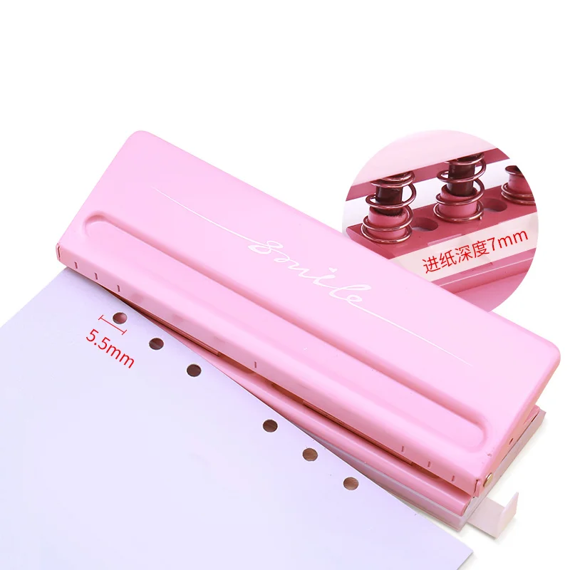 6-Hole Punch for A4 A5 A6 B7 Notebook Loose Leaf Adjustable Commercial Puncher for Dairy Planner Inner Page 6 Sheet Capacity