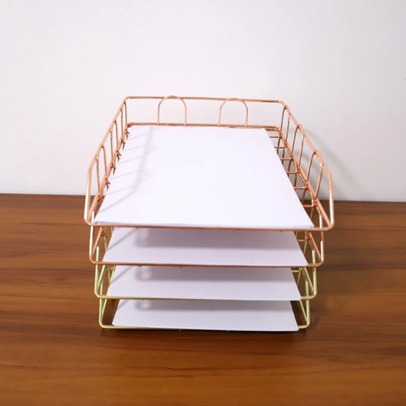 1pcs Metal Stackable Paper Tray Desk Organizer Rose Gold Metal Letter Trays for File Paper Organizer Desk Organizer