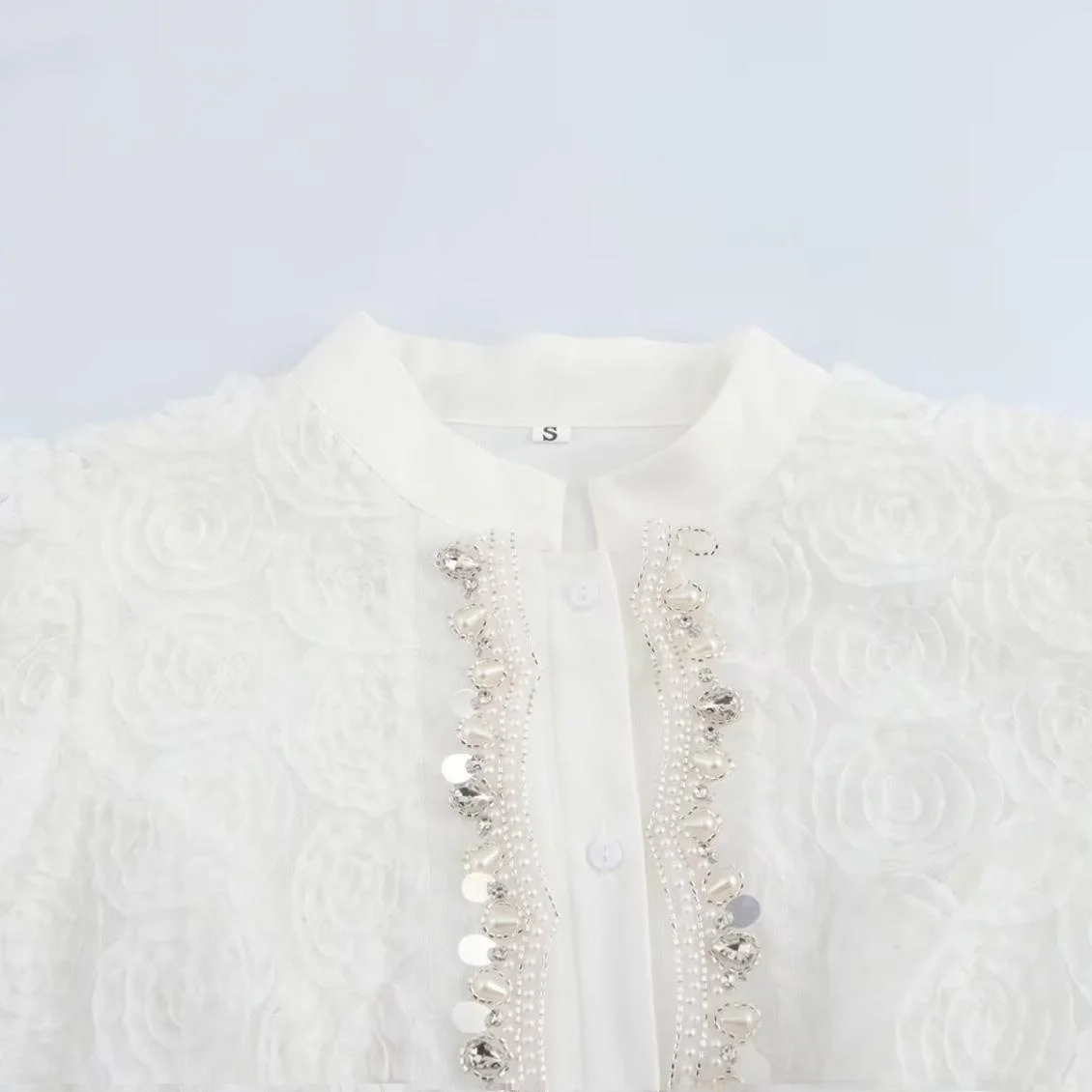 

JNLEAOG Faionable Pearl Decorated Pleated Skirt And Blouse Set Women's Autumn New Sle Polyester Fiber Long Sve round Ne