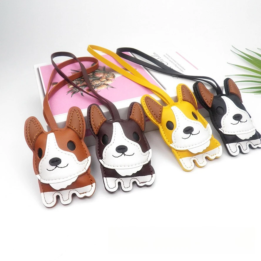 Leather Corgi Dog Bag Charm Cute Puppy Keychain Pendant Multi-color Faux Leather Purse Hanging Accessory Gift for Dog Lovers