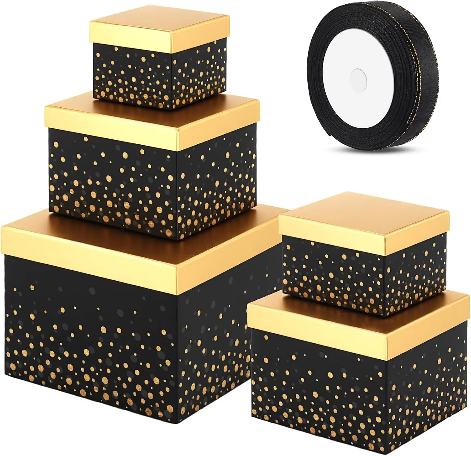 

5 черных квадратных подарочных коробок ко Дню святого Валентина с крышкой и лентой, 5 штук в ассортименте