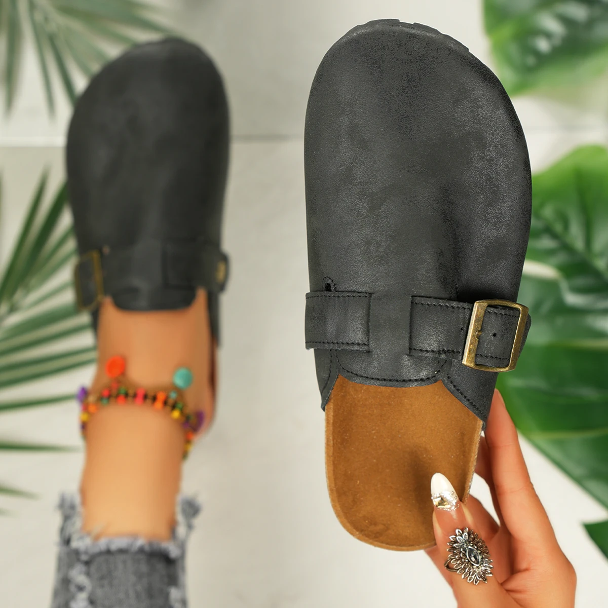 

Pop Casual Sandals For Women 2025 Leather Metal Ankle Buckle Strap Summer Beach Ladies Low Heel Sport Shoes Handmade