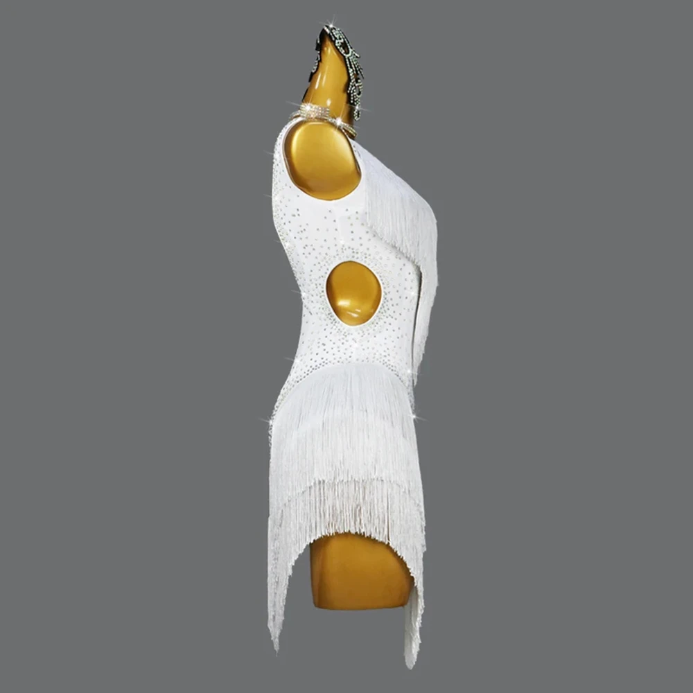 Latin Dance Kleidung Bühnenkostüme Damen Kleid Ballsaal Praxis Sexy Prom Outfit Mädchen Quaste Weiße Röcke Party eleganter Anzug