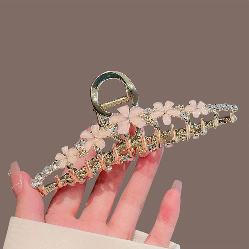 13cm Japanese Forest-style Floral Large Hair Claw Rhinestone Metal Hair Gripper Back of the Head Super Fairy Girls Headwear