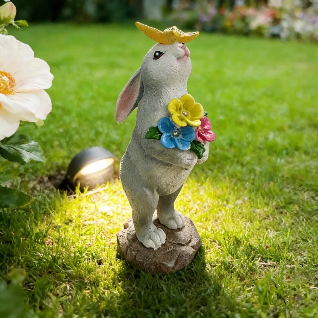 

Фигурка кролика из смолы с бабочками и цветами - декор для сада и улицы