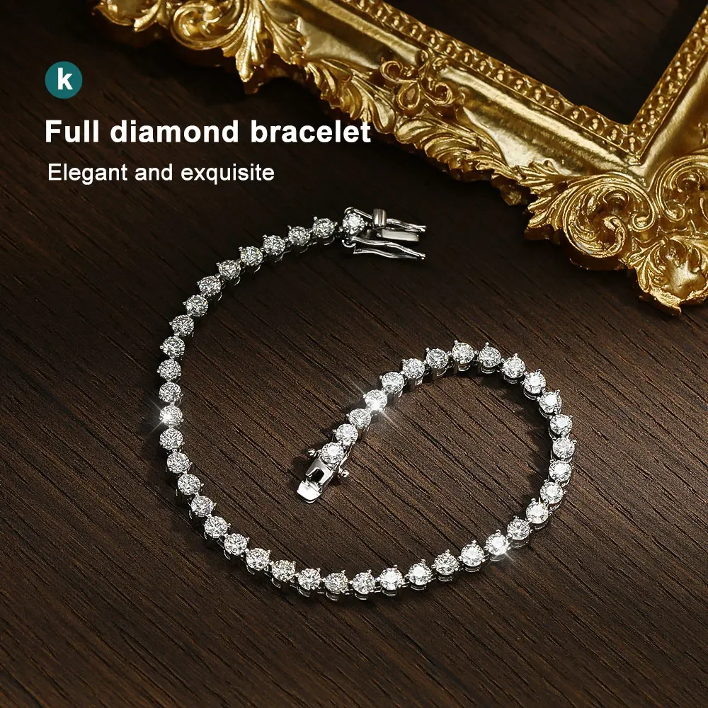 New 3mm D Color Moissanite Tennis Bracelet 3 Prong Setting Trendy Women Man GRA Certified Fine Jewelry s925 Sliver Bracelet