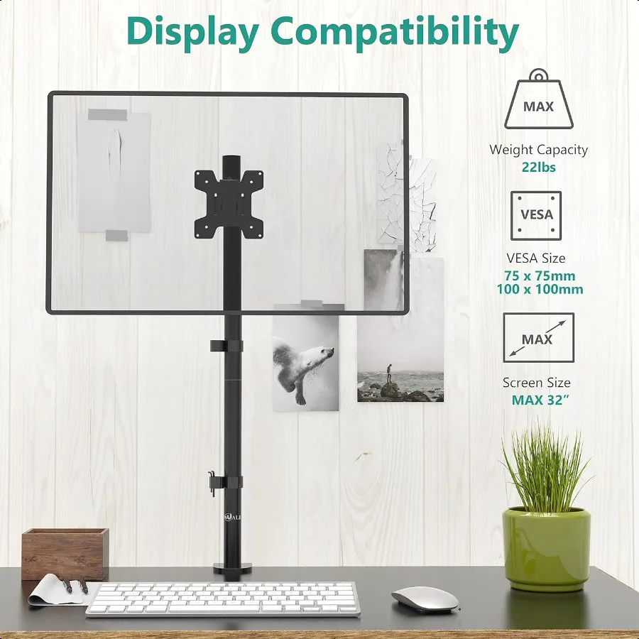 Monitor Arm Mount for Desk Single Extra Tall Computer Desk Mount Monitor Bracket Mount Stand Single up to 32 inch 22 lbs M001XL