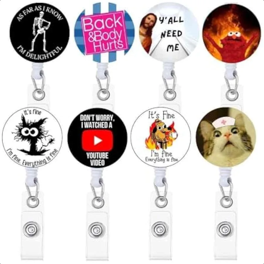 

8pc Funny [Badge] [Reel] Retractable for []s Medical and Nursing Cute Cool ID Tag Card Holder Clips for Office Work Doctor Stud
