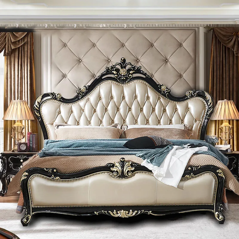 

European Solid Wood Bed Headboard King Size Living Room Frame Double Bed Luxury Modern Cama Matrimonial Bedroom Furniture