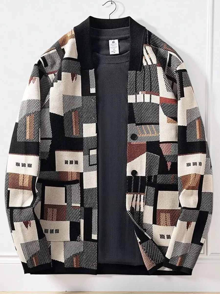 

High-End Camouflage Print Irregular Sweater Jaet for Men Casual Open Cardigan Knitted Outerwear Autumn Season Faionable