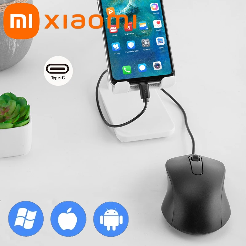 Xiaomi Type-c ماوس سلكي صامت محمول للكمبيوتر اللوحي والمكتب ماوس بصري تصميم مريح للكمبيوتر الشخصي Android IOS