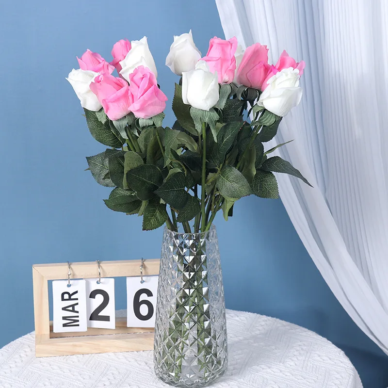 46CM Hand Moisturizing Rose Artificial Single Rose Bud Valentine's Day Gift Wedding Decoration Home Decoration Flowers