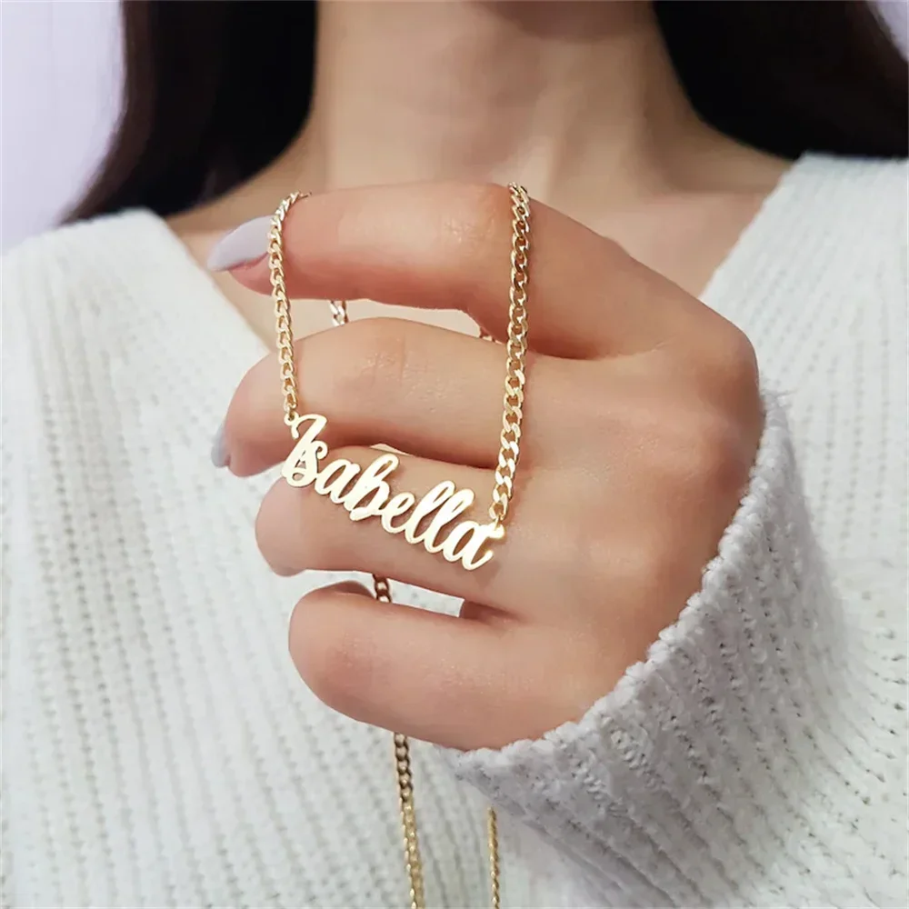 Collar personalizado con nombre para mujer y hombre, colgante de acero inoxidable dorado de 5mm, cadena cubana, joyería con letras personalizadas