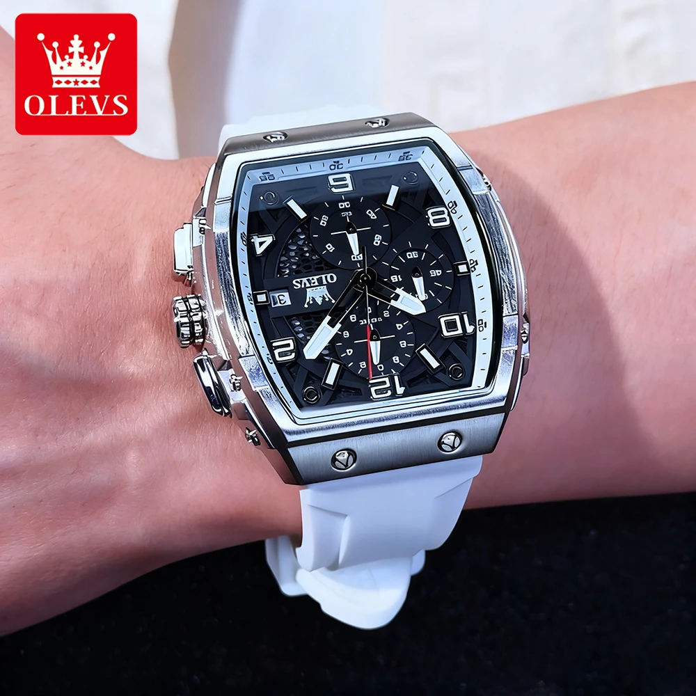 ساعات OLEVS الرياضية العصرية للرجال بحزام سيليكون مريح من أفضل العلامات التجارية الأصلية كوارتز ساعة يد للرجل كرونوغراف مقاوم للماء #1