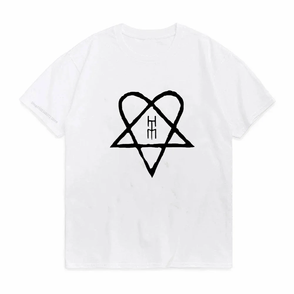 Him Ville Valo Band TShirt Black White Heartagram T-Shirt Women Short-sleev Gothic Rock Casual Streetwear Fashion Y2K Camisetas