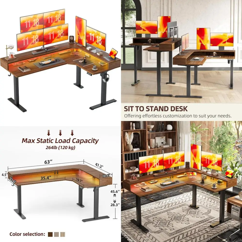 

Эргономичный 63-дюймовый L-образный регулируемый стоячий стол со светодиодной подсветкой и розеткой