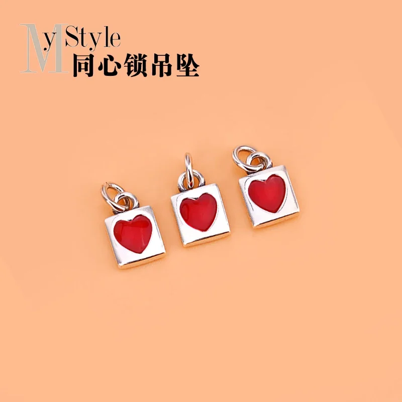 S925 pure silver drop rubber love lock concentric lock pendant jewelry DIY hand woven material bag