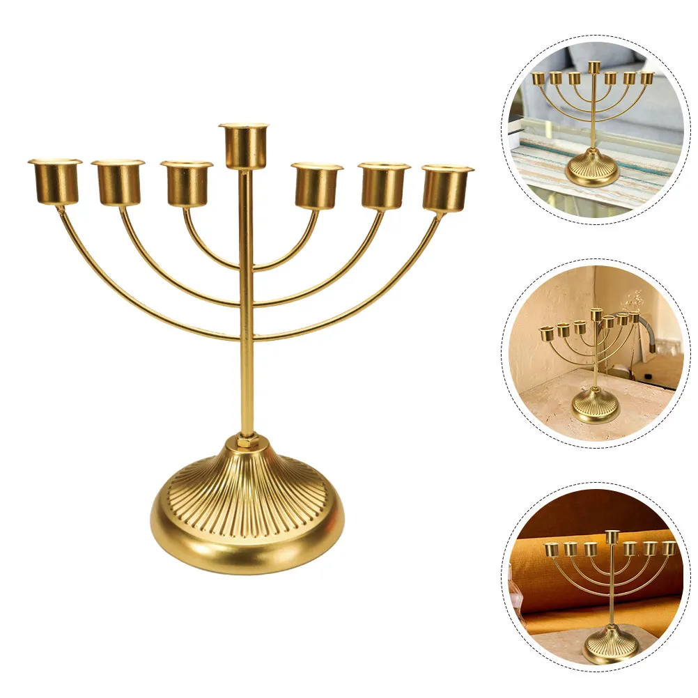 Seven-Branch Hebrew Holder Handcrafted Metal Stand for Tabletop Desktop Holiday Decor Retro Taper Candlestick