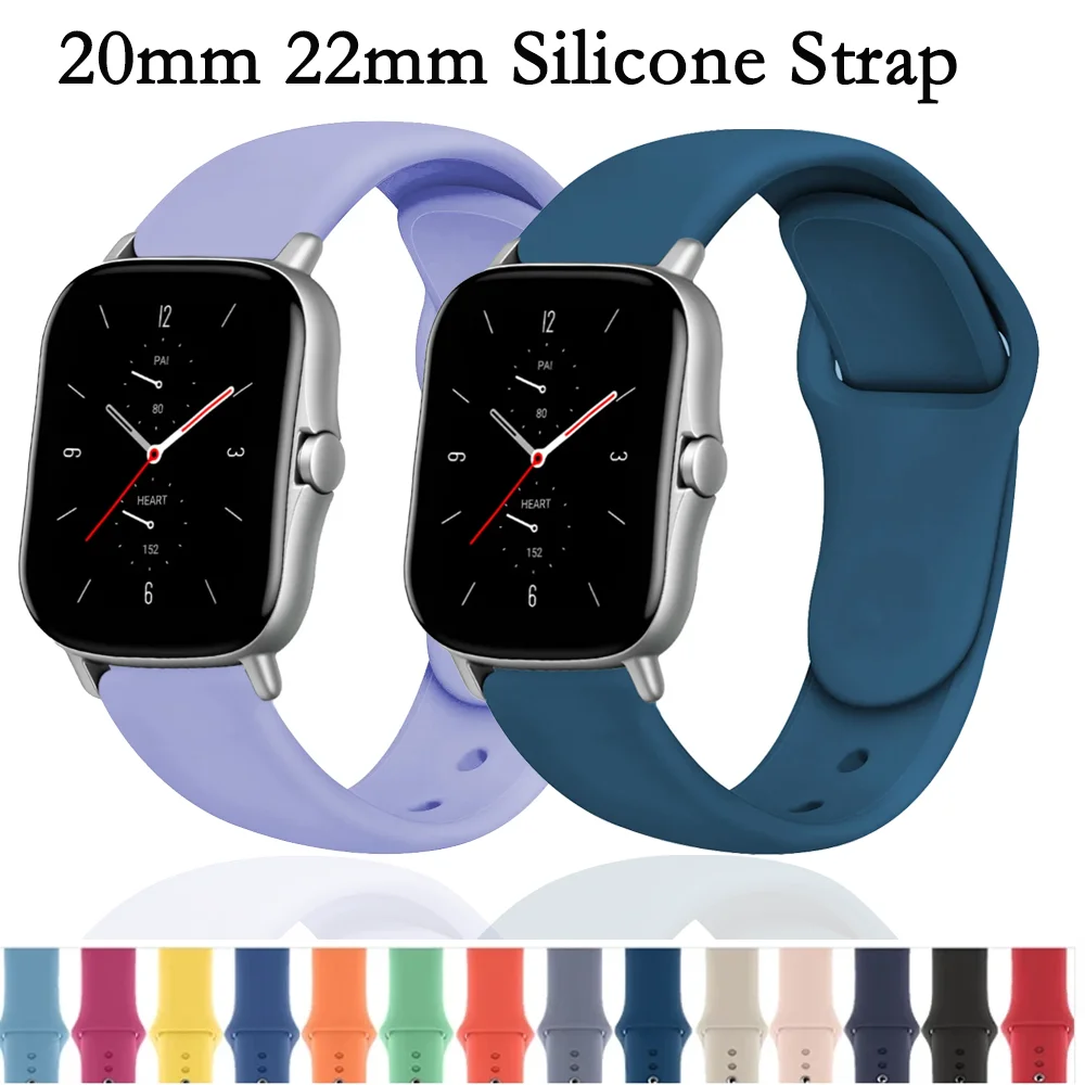 Силиконовый ремешок 20 мм/22 мм для Amazfit GTS 4 3 2/GTR 4 3 2 47 мм/Huawei GT5/GT4, спортивный браслет Amazfit Bip 5 Correa