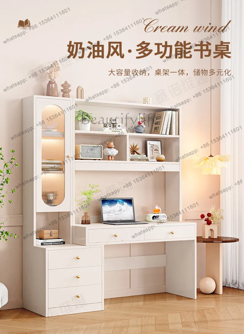 Solid wood dresser bookshelf integrated table 2025 new modern simple makeup table