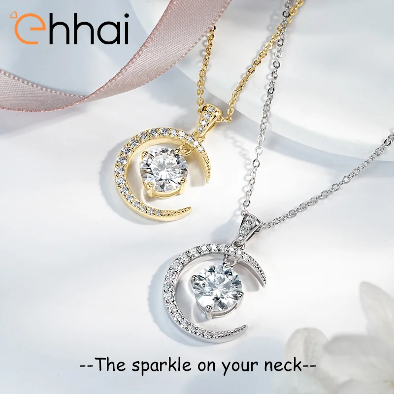 

Ehhai 2.0CT Round Cut Moissanite Moon Pendant Necklace for Women 925 Sterling Silver Fine Jewelry with Certificate Wedding Gifts