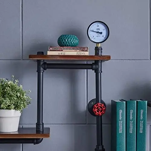 Design For You Industrial Rustic Modern Wood Ladder Pipe Wall Shelf 4 Layer Pipe Design Bookshelf DIY Shelving