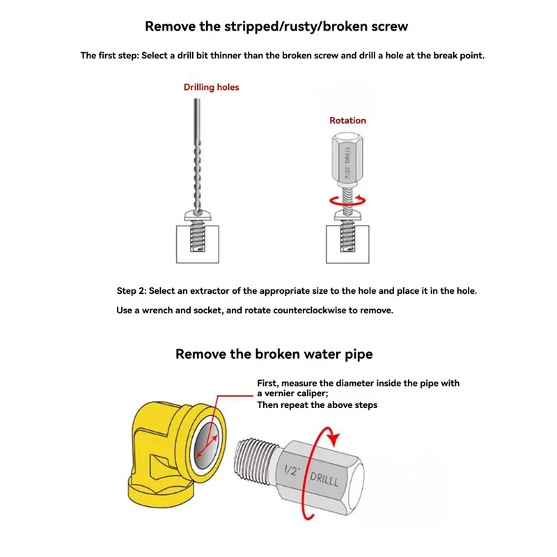 A02F-Links Spiraal 10PCS Multi-Spline Schroef Extractor Set Voor Zeskantkop Gebroken Schroef En Bout Removal gereedschap