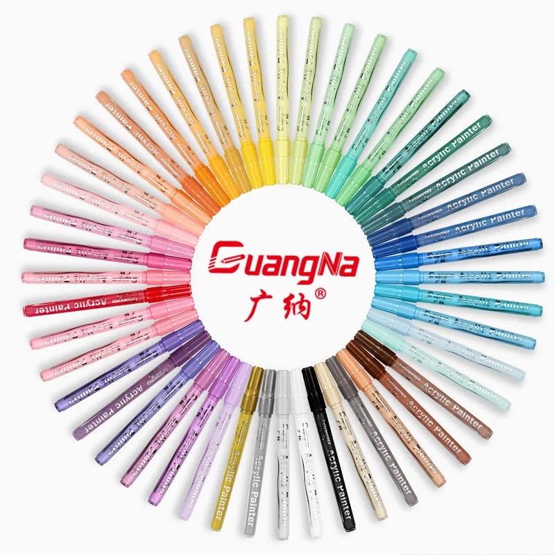 Guangna 2000 Berbasis Air 2Mm Menekan Spidol Akrilik 12 Warna 24 Warna 36 Warna 48 Warna Cocok untuk Pasokan Baru