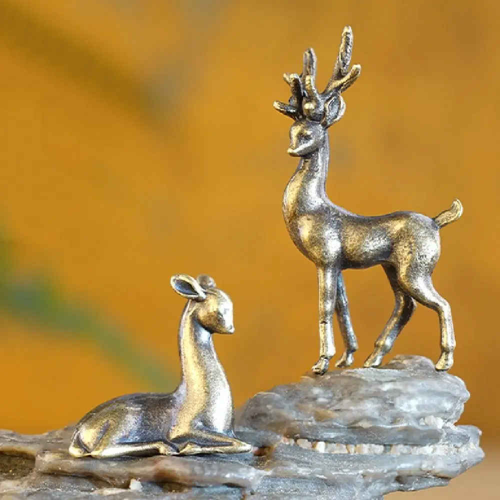 Copper Alloy Sika Deer Ornament Retro Vivid Micro Landscape Figurine Anti-rust Durable Tabletop Small Ornaments