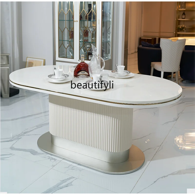 American Light Luxury Hyundai Dining Table Glass More than Storage People marble dinning table  multifunctional furniture