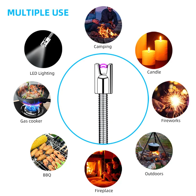 USB Rechargeable Lighter with LED Display, Flameless Cigarette Lighter, Metal Outdoor Windproof Plasma, USB Pulse, Single Arc