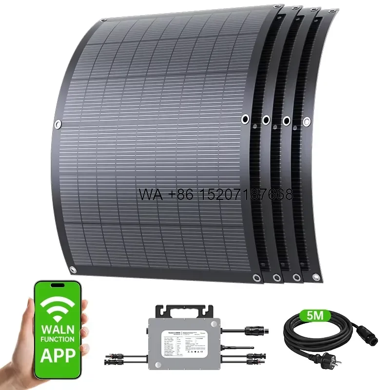 Wmwmnu for 800W Balcony Solar Kit with IP67 200W Flexible Solar Panels and 800W Micro Inverter Plug Play On Grid System