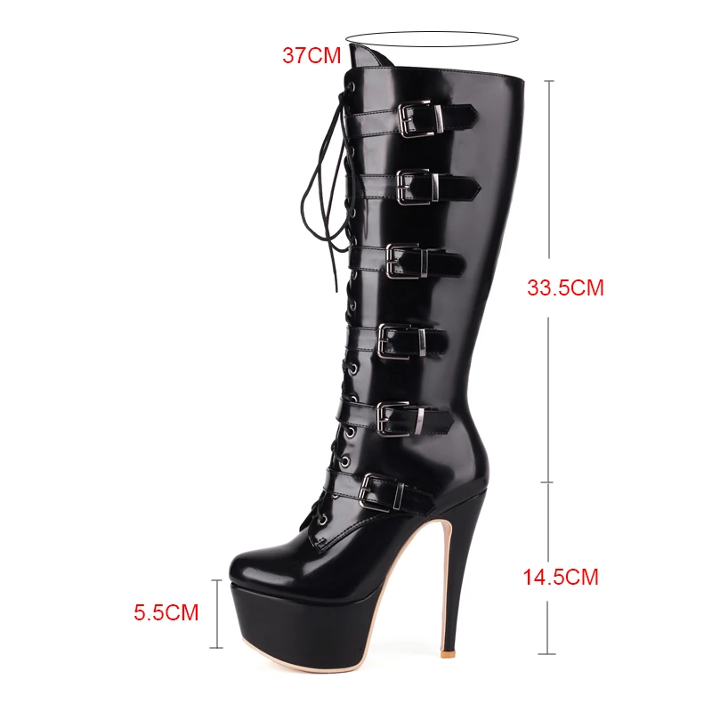 Red Knee High Boots Woman Thick Platform Sexy Extreme High Heels Winter Shoes Zipper Black Women\'s Fetish Boots Large Size 45 47