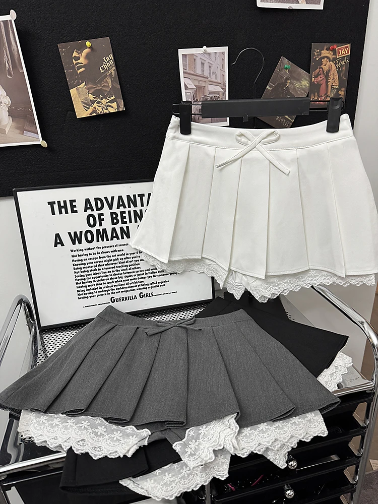 

Sweet Spicy Girl Юбка с кружевной отделкой Женская трапециевидной формы f-Length Летняя школьная юбка JK Неподнятая плиссированная юбка с высокой талией